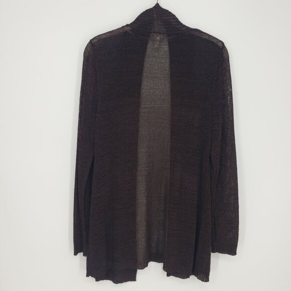 Chico's Open Front Long Cardigan Sweater M Open Knit Lightweight Brown - Picture 2 of 9
